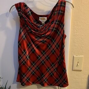 Talbots Red Plaid Silk Sleeveless Blouse